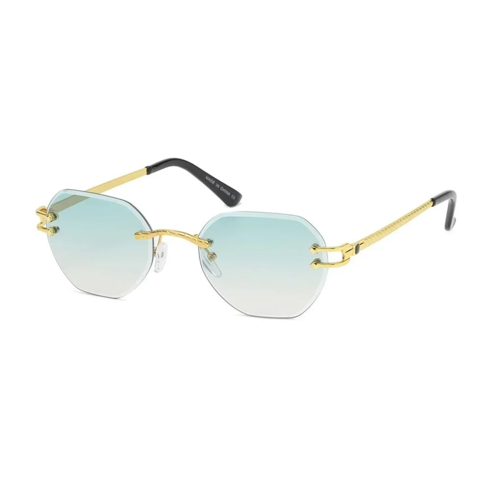 Men Women Sunglasses Square Green Lens Fashion Gold‎ Frame Rapper Icedout Lentes